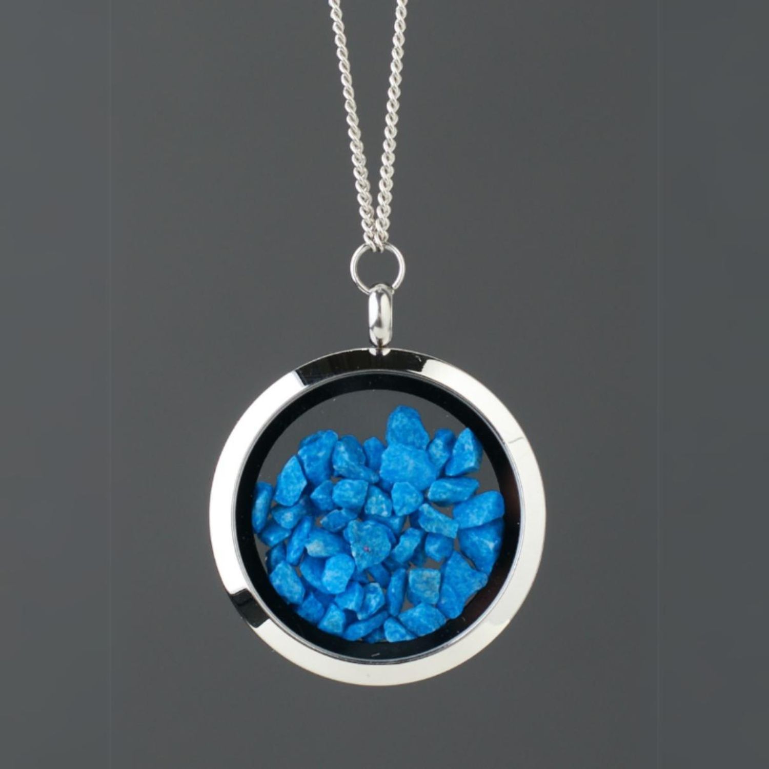 Designer Jewelry Necklace With Natural Blue Stones – Elegant Nature-Inspired Pendant In Stainless Steel, Symbol Of Calm & Serenity