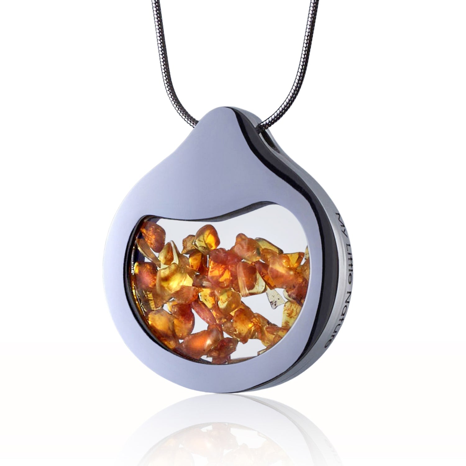 Amber Necklace - Natural Genuine Amber Pendant In Stainless Steel, Timeless Jewelry Gift For Her - Orange