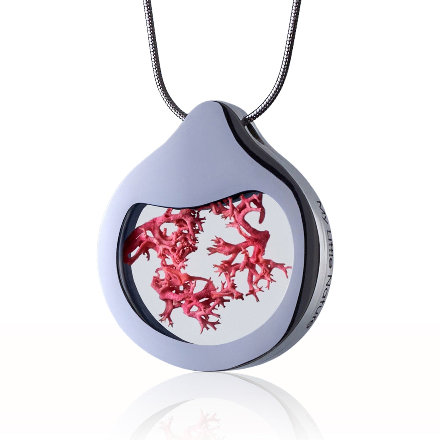 Handcrafted Statement Necklace With Real Pink Moss – Nature-Inspired Botanical Pendant In Stainless Steel Jewelry