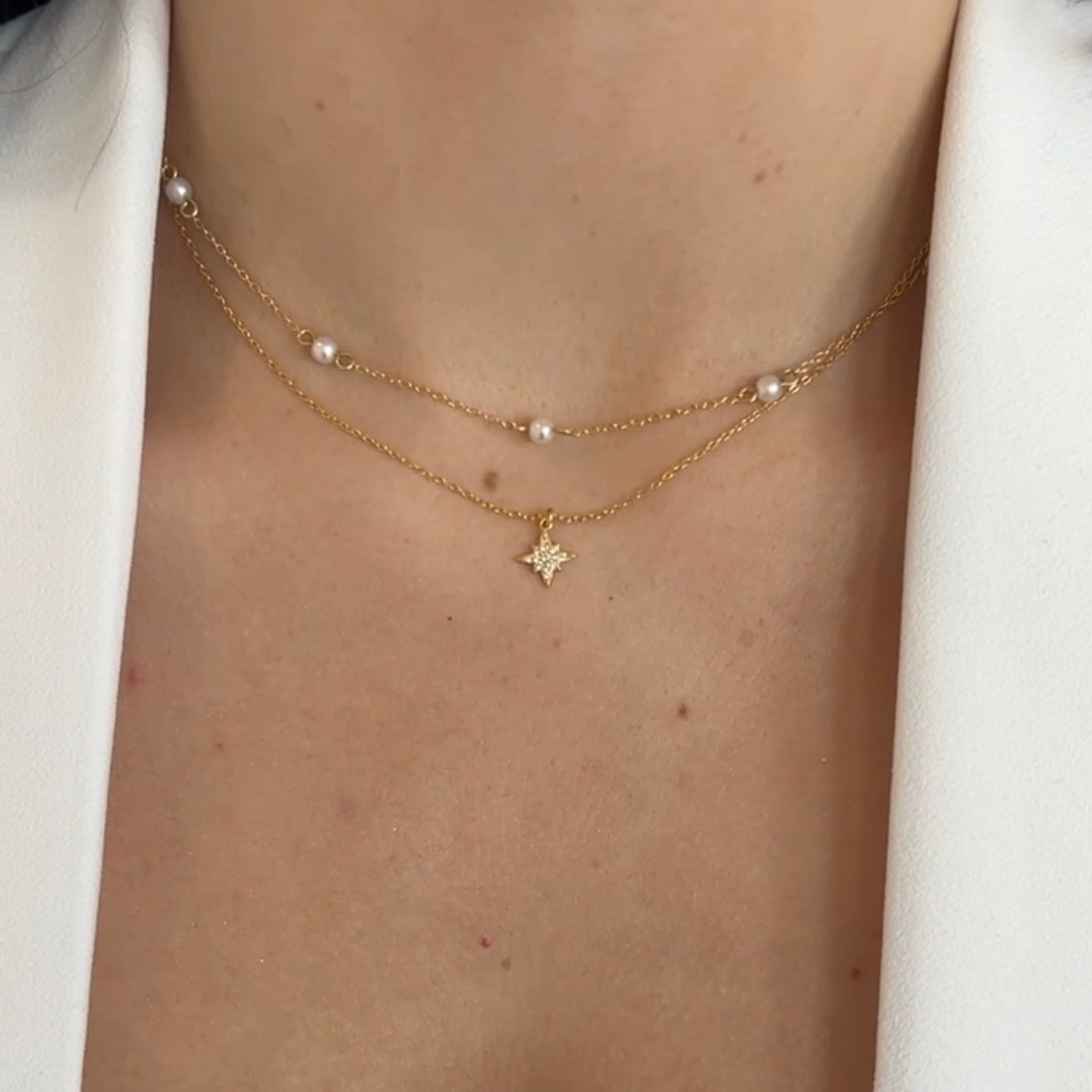 Mini Pave Star Burst Gold Pendant Necklace