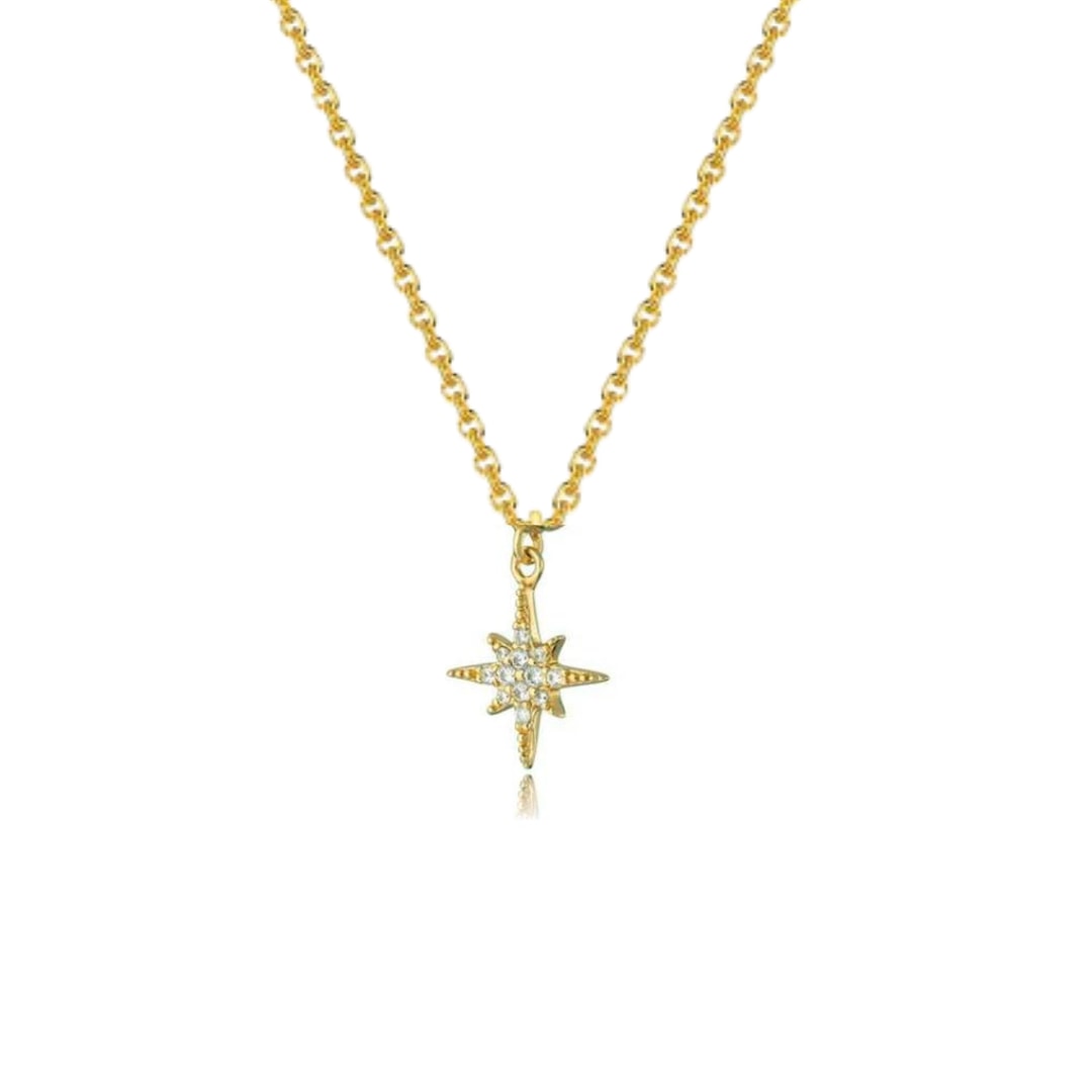Mini Pave Star Burst Gold Pendant Necklace