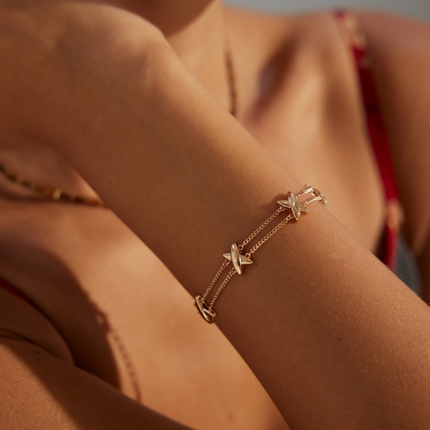 Star Charms Gold Plated Sterling Silver Bracelet