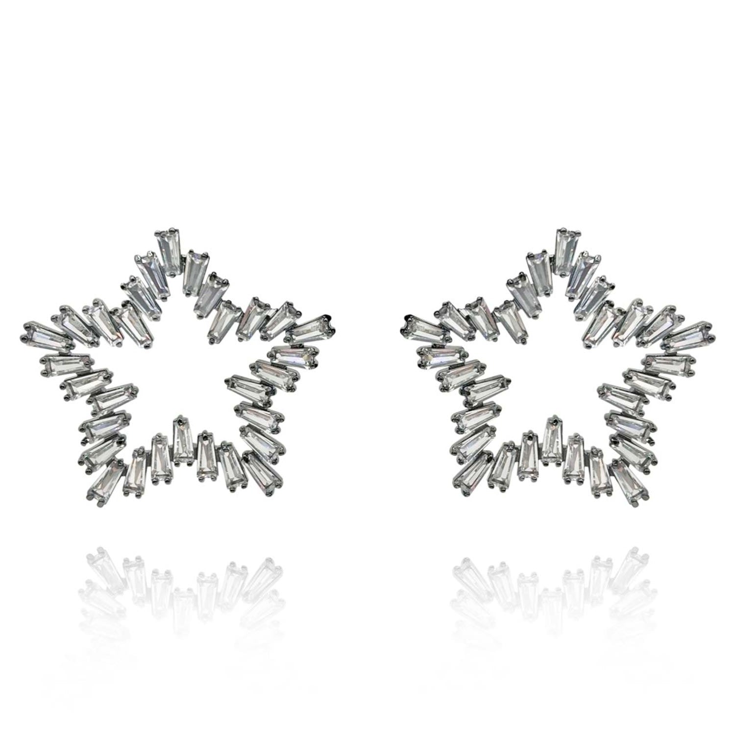 Star Crystal Baguette Earrings Set In Blackened Rhodium