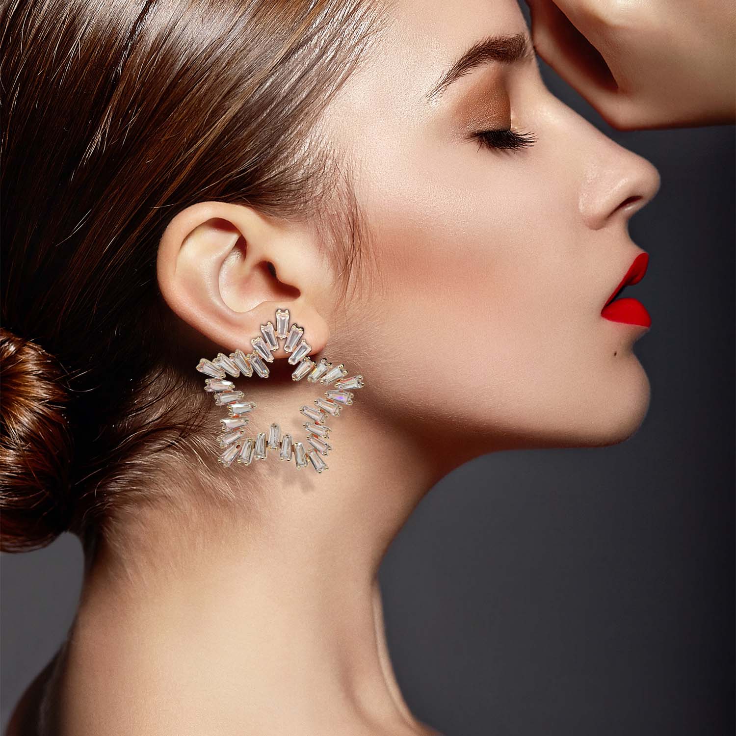 Star Crystal Baguette Earrings Set In Gold Plate