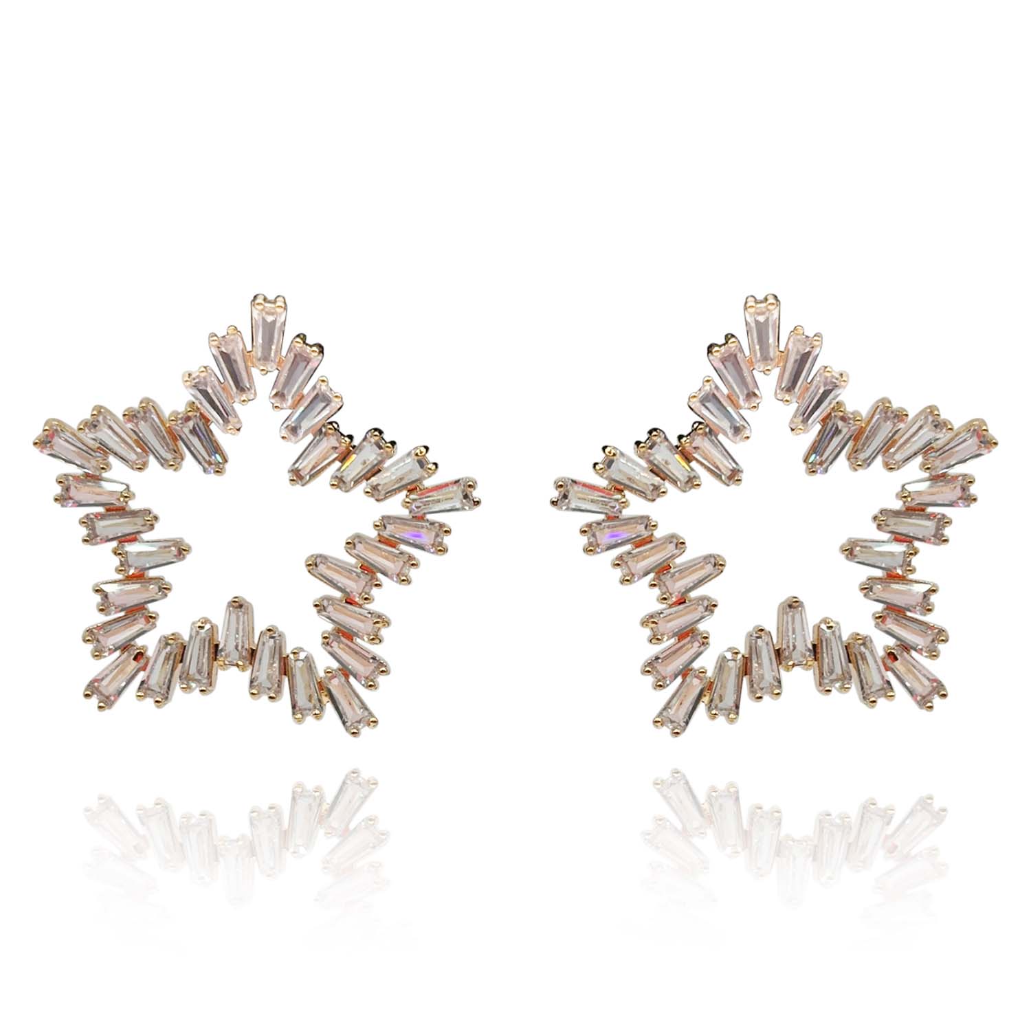 Star Crystal Baguette Earrings Set In Gold Plate
