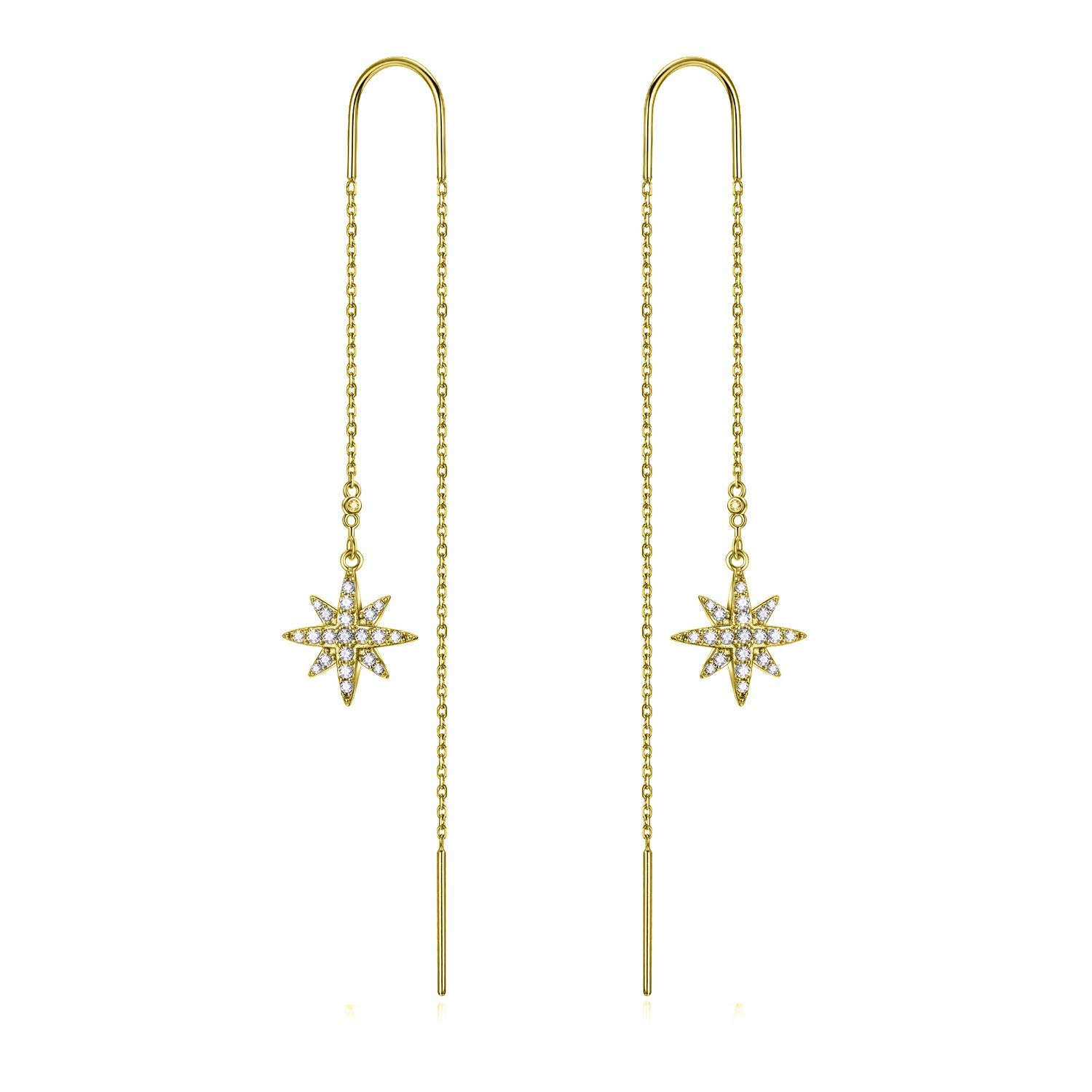 Sterling Silver with Yellow Gold Plated Crystal Snowflake Drop Earrings