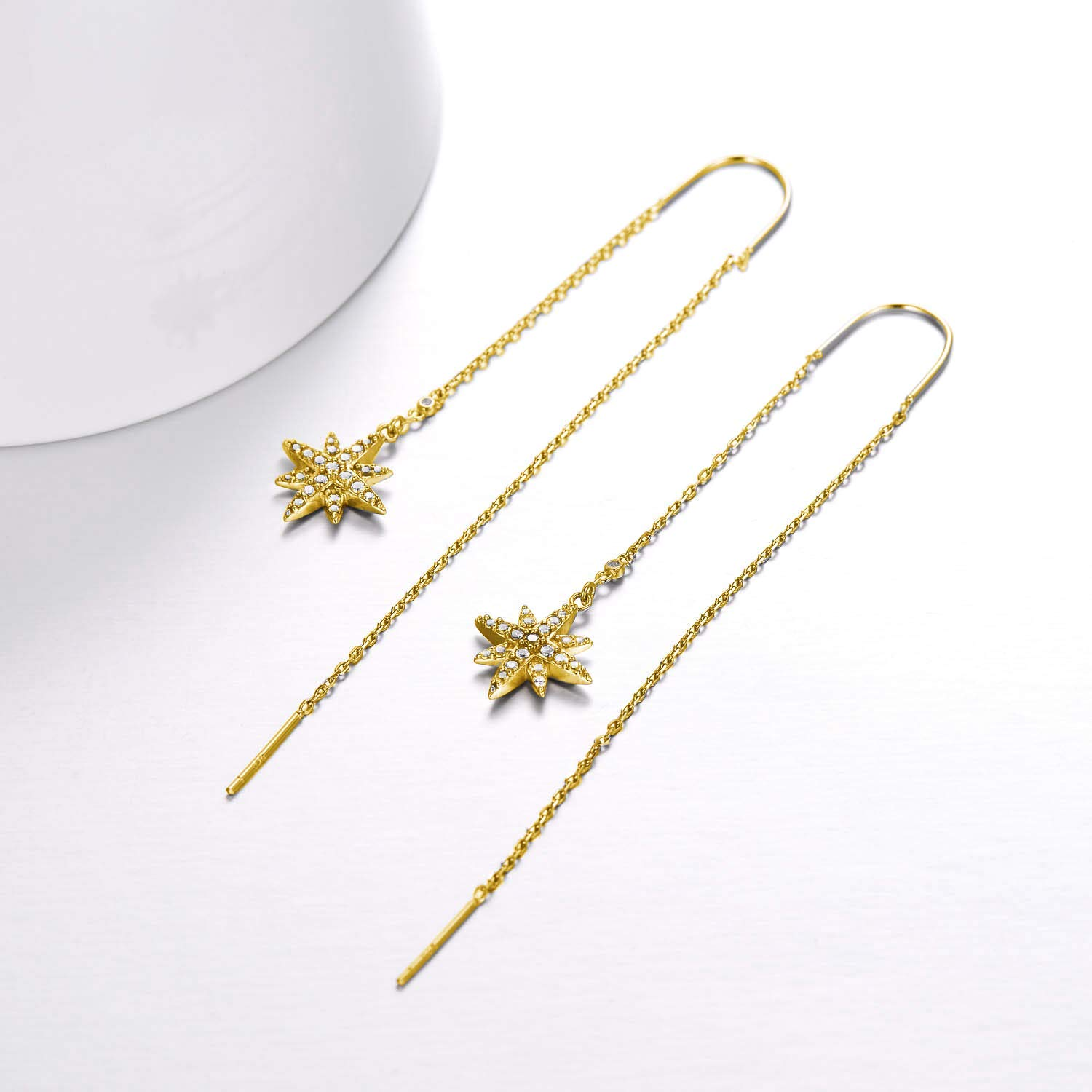 Sterling Silver with Yellow Gold Plated Crystal Snowflake Drop Earrings