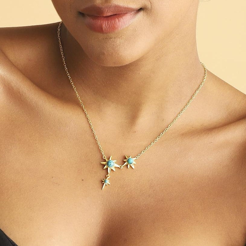 Celestial North Star Necklace Gold Turquoise Gemstone