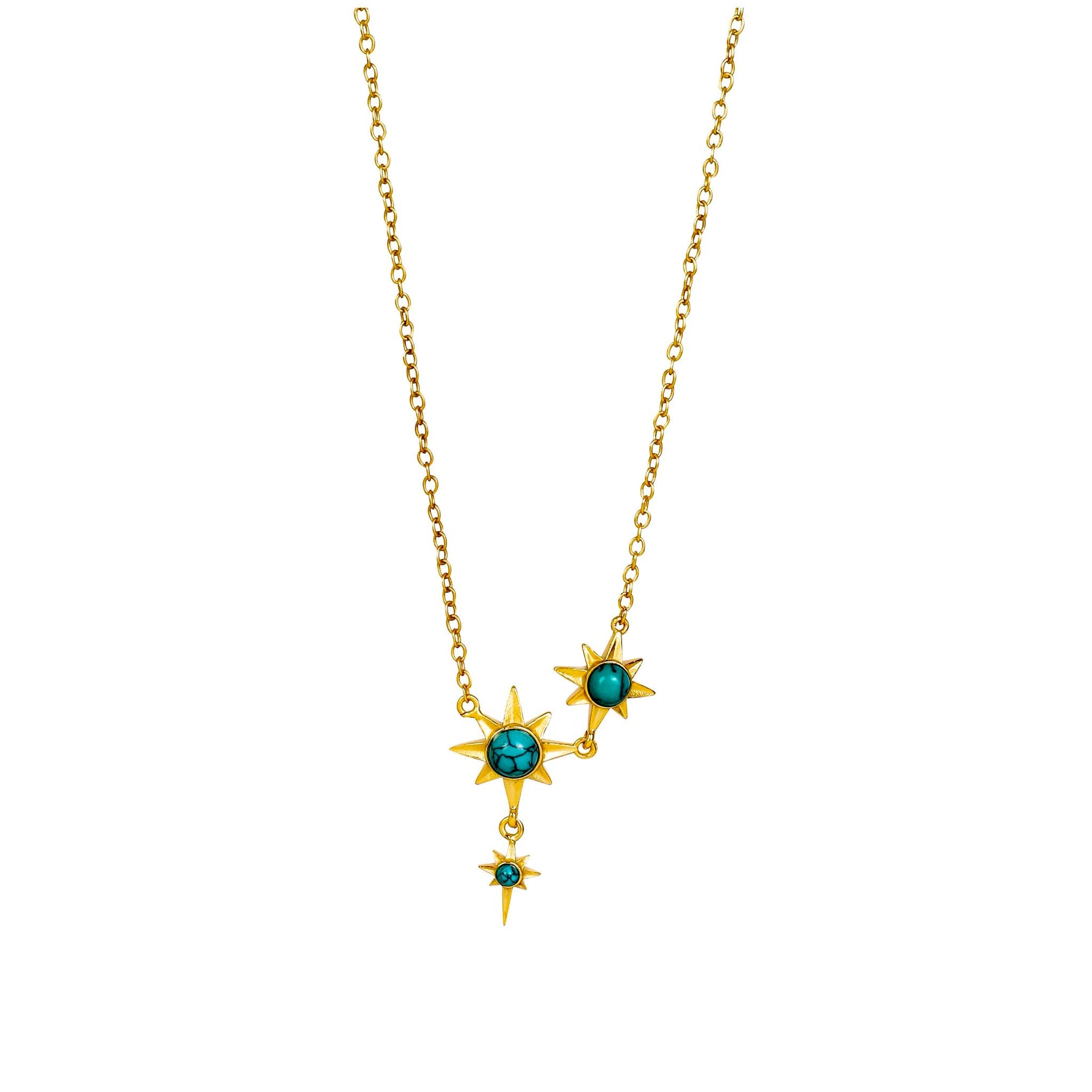 Celestial North Star Necklace Gold Turquoise Gemstone