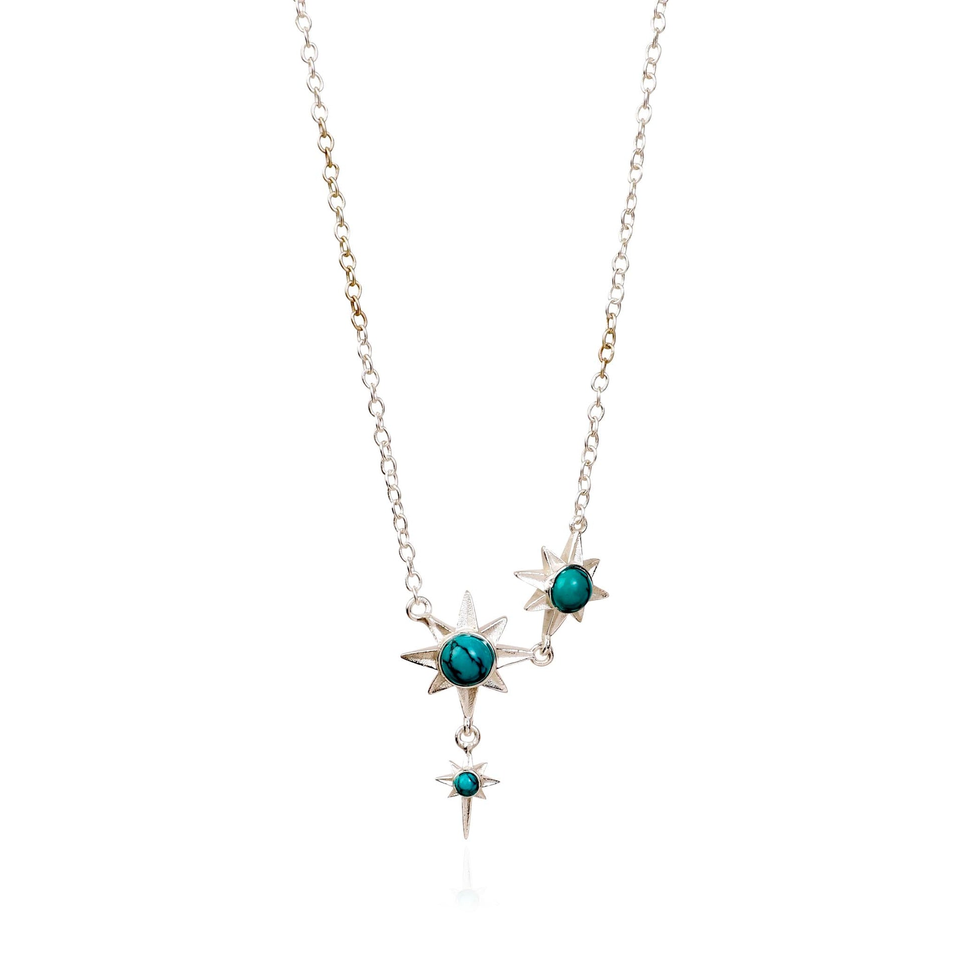 Celestial North Star Necklace Silver Turquoise Gemstone