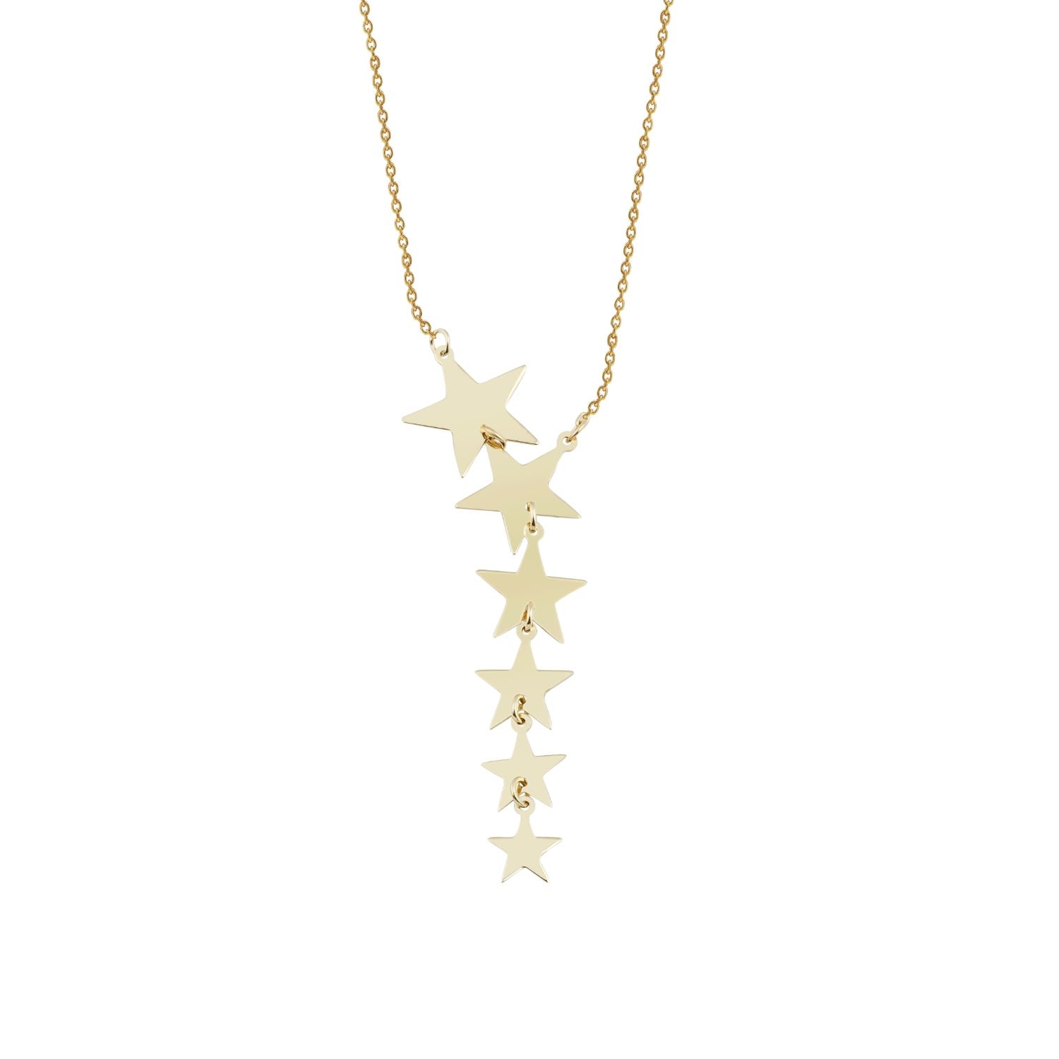 Star Lariat Necklace, Solid Gold Graduated Star Necklace
