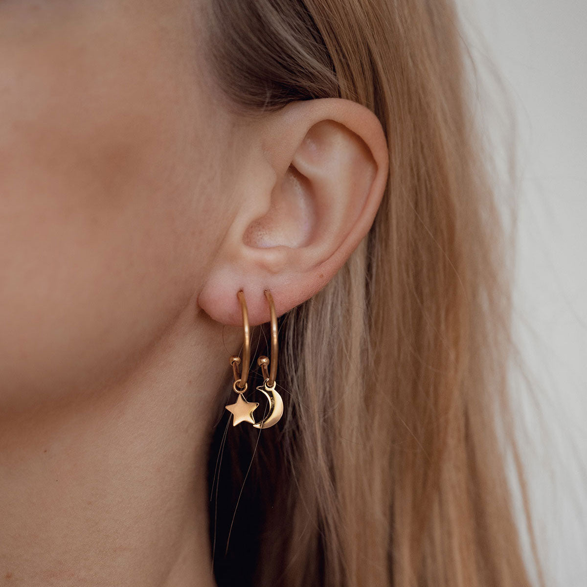 Moon Star Hoop Earrings Gold