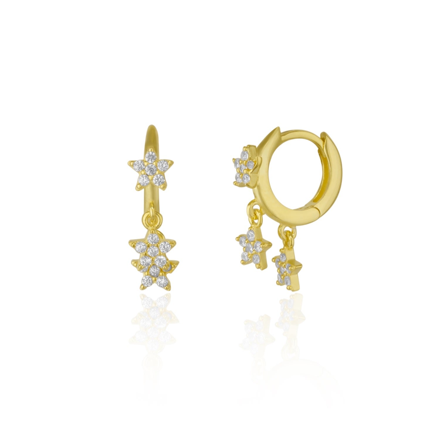 Star Sterling Silver Eardrop Hoop Earring - Gold