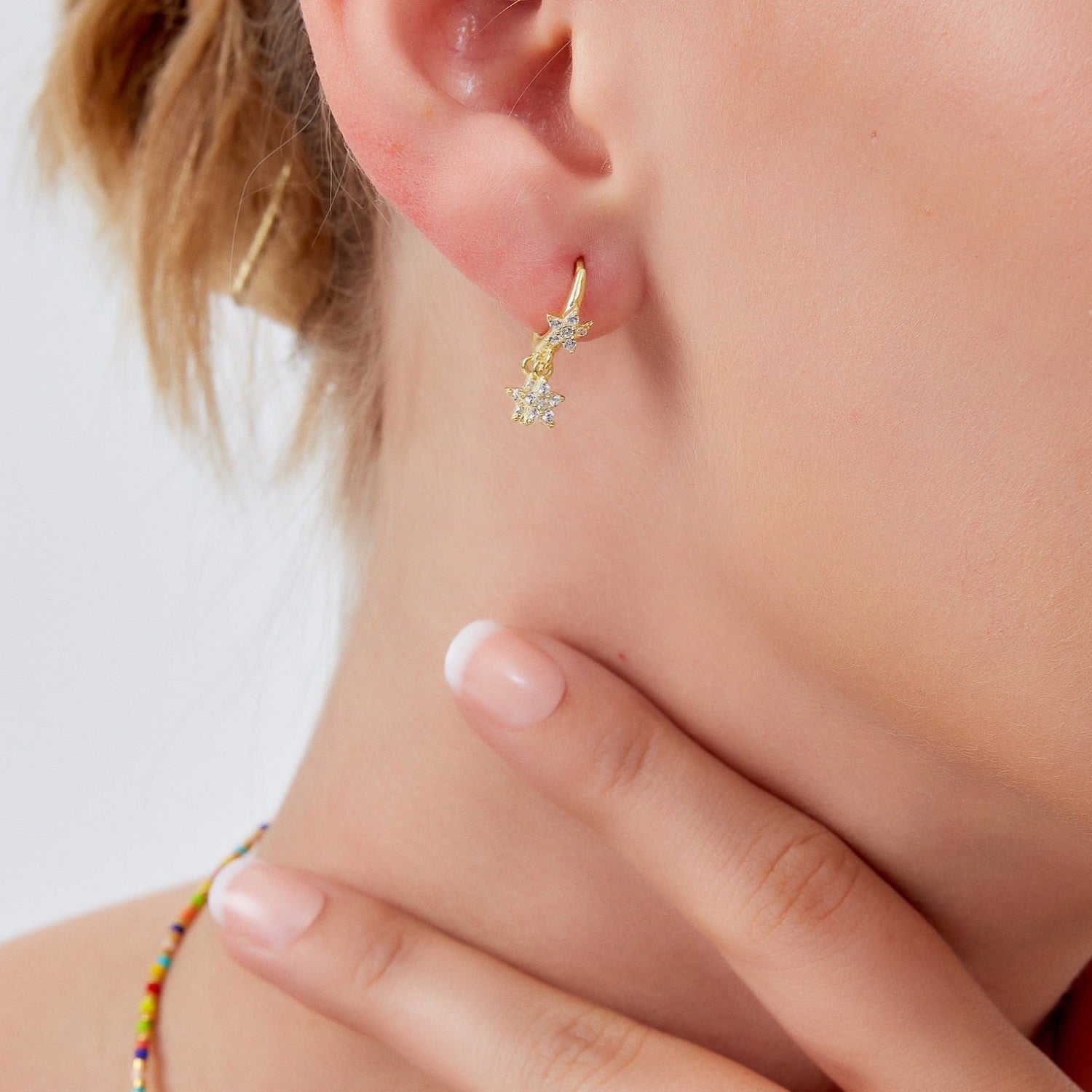 Star Sterling Silver Eardrop Hoop Earring - Gold