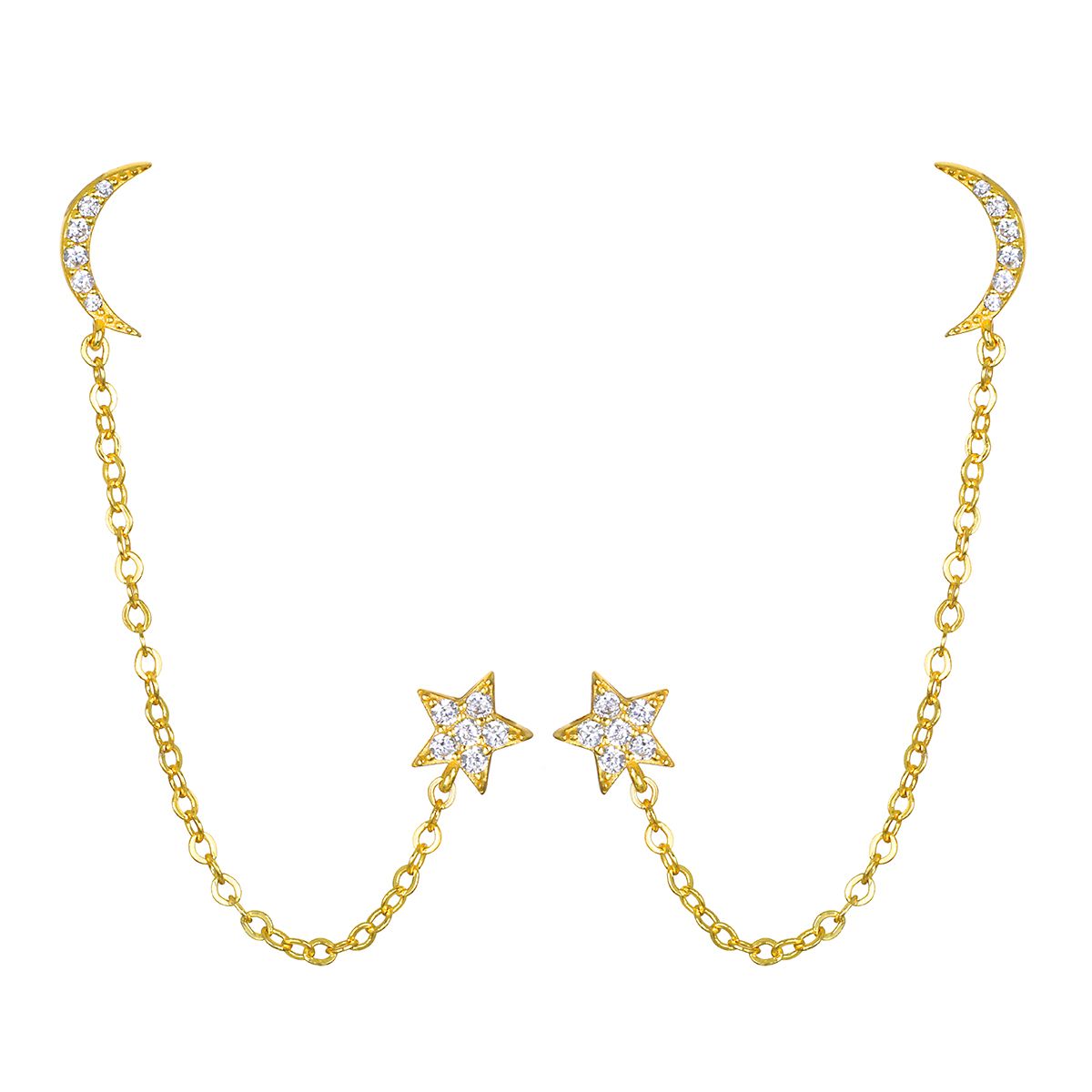 Moon and Star Chain Earrings
