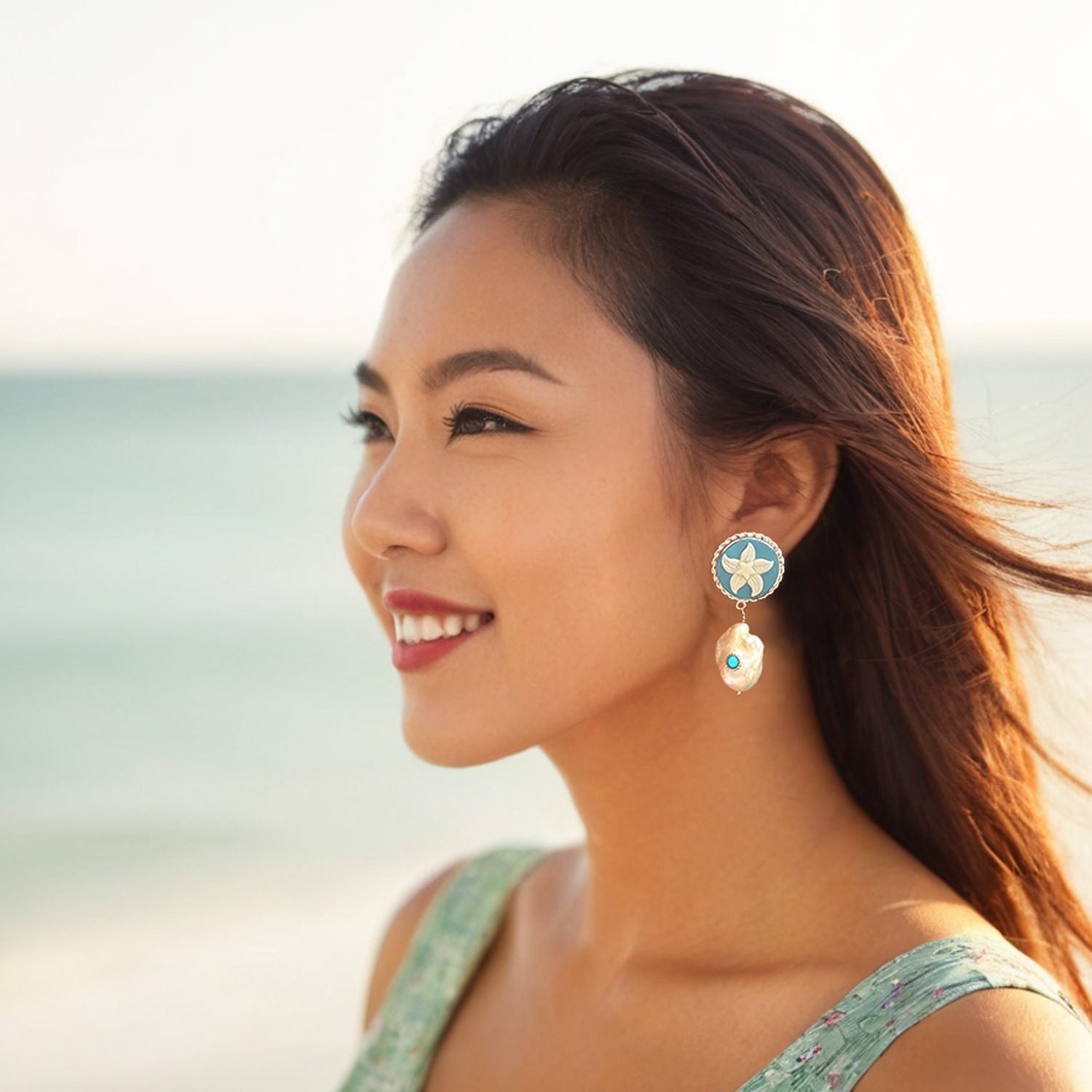 Starfish Cameo Earrings With Baroque Pearls