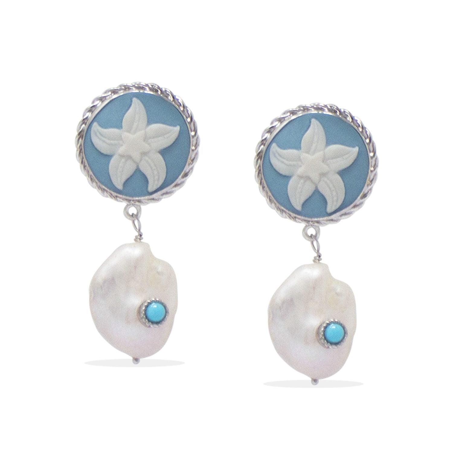 Starfish Cameo Earrings With Baroque Pearls