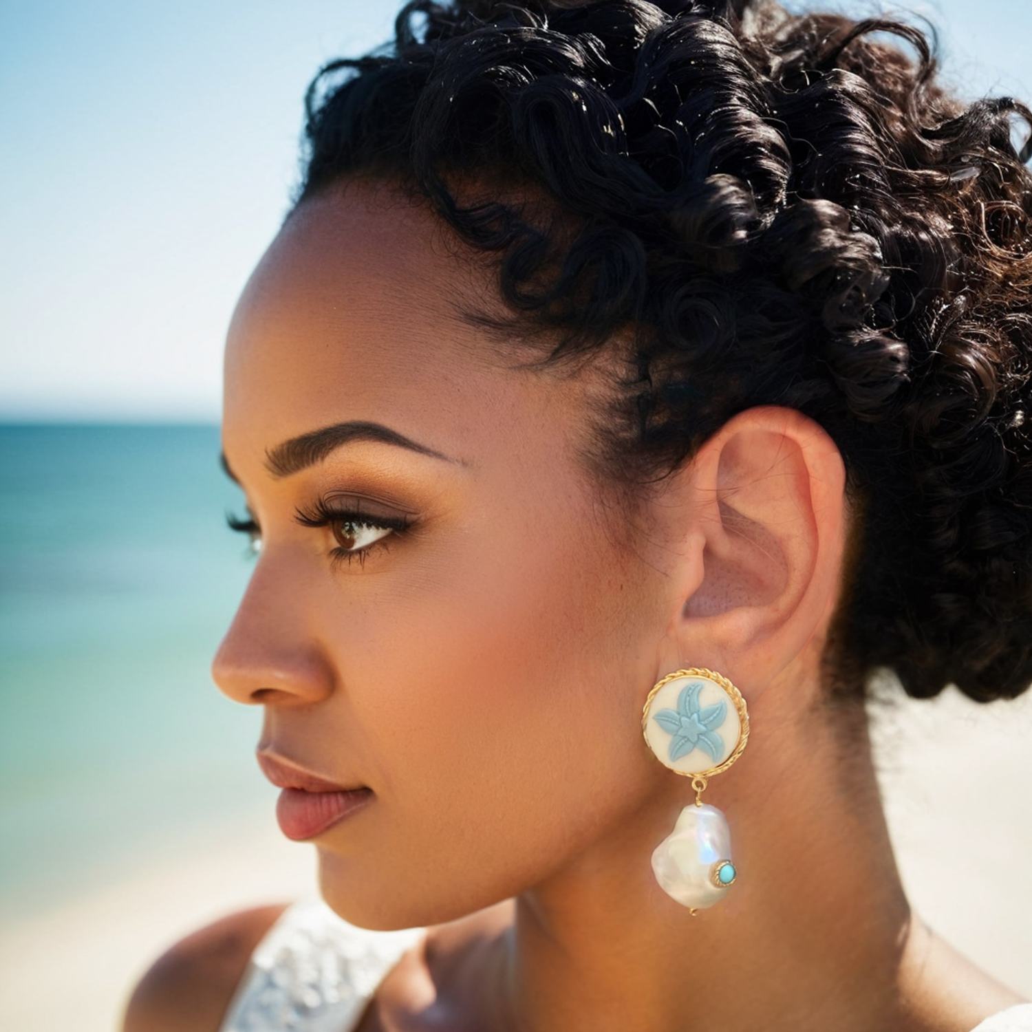 Starfish Cameo Earrings With Pearls And Turquoise