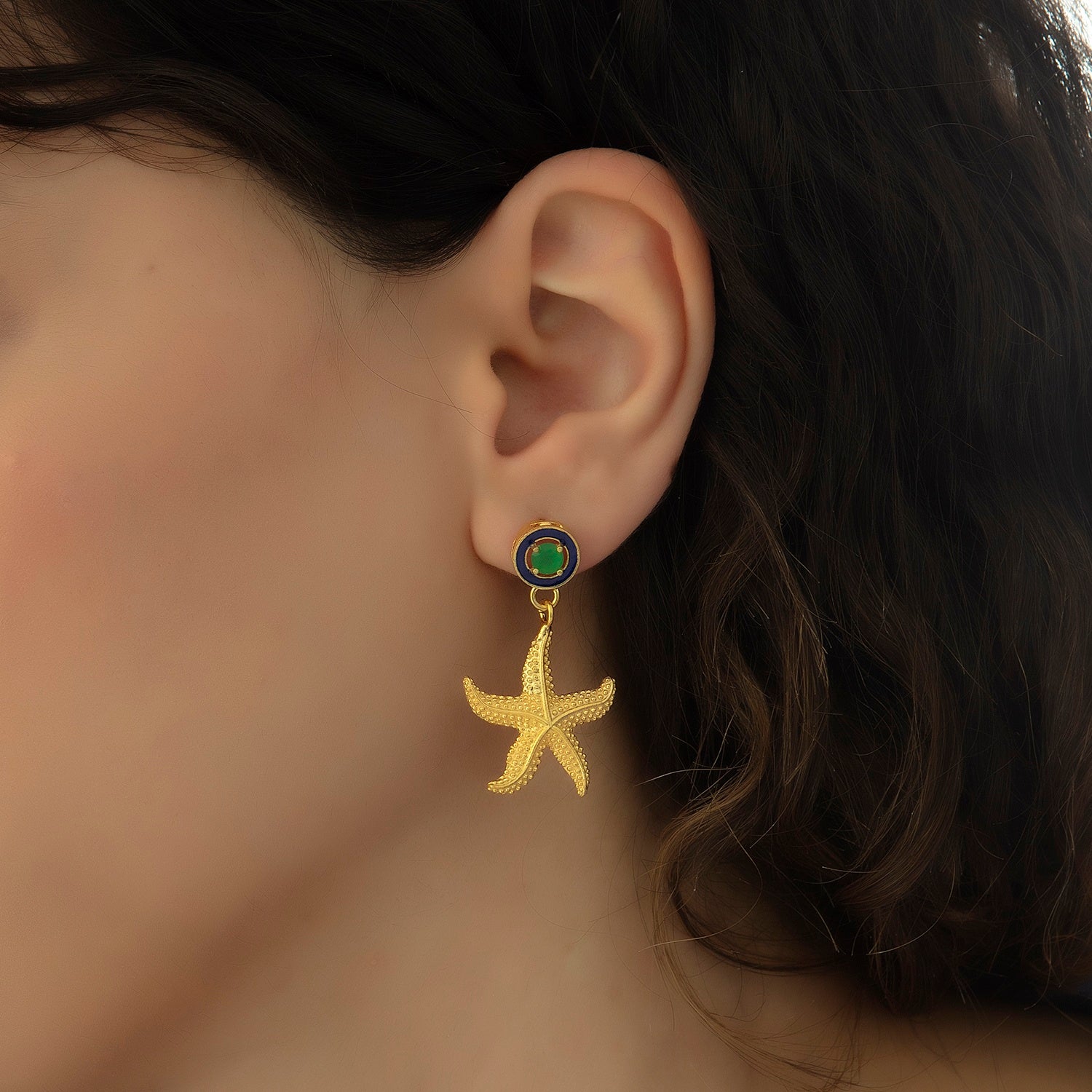 Starfish Drop Earrings - Navy Blue