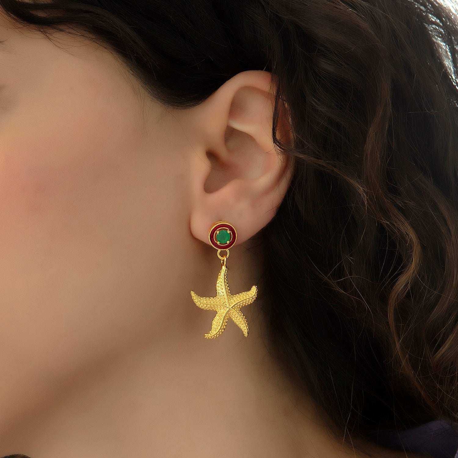 Starfish Drop Earrings - Red