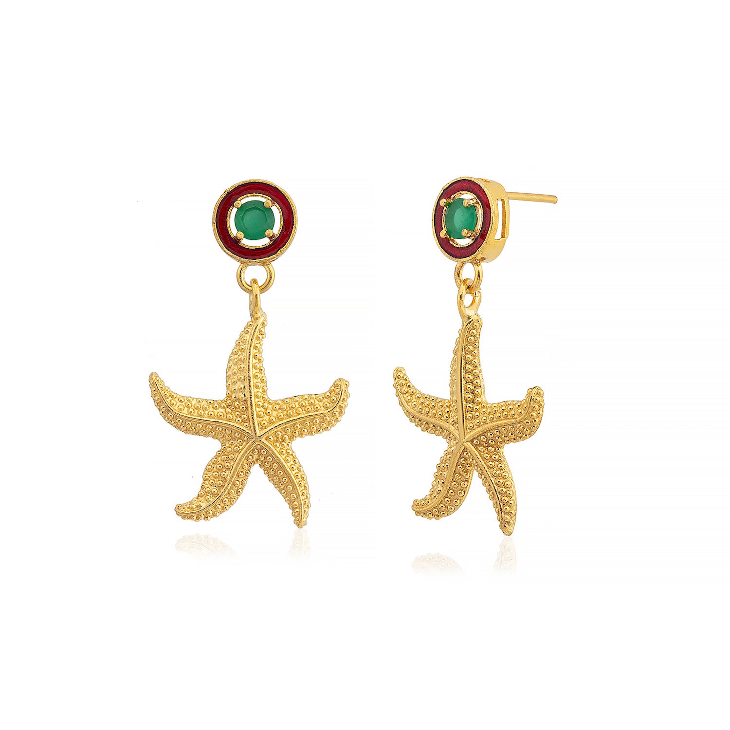 Starfish Drop Earrings - Red
