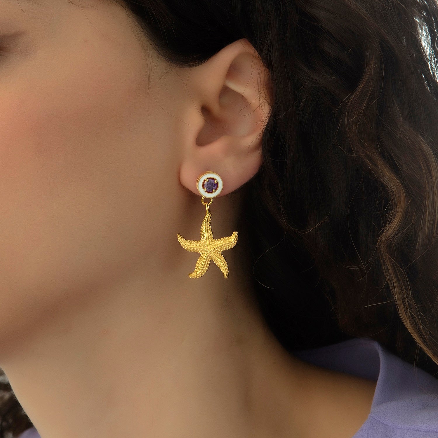 Starfish Drop Earrings - White