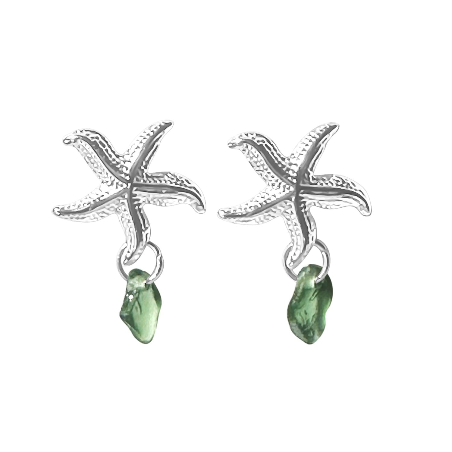 Starfish Earrings Green Sea Glass Steel