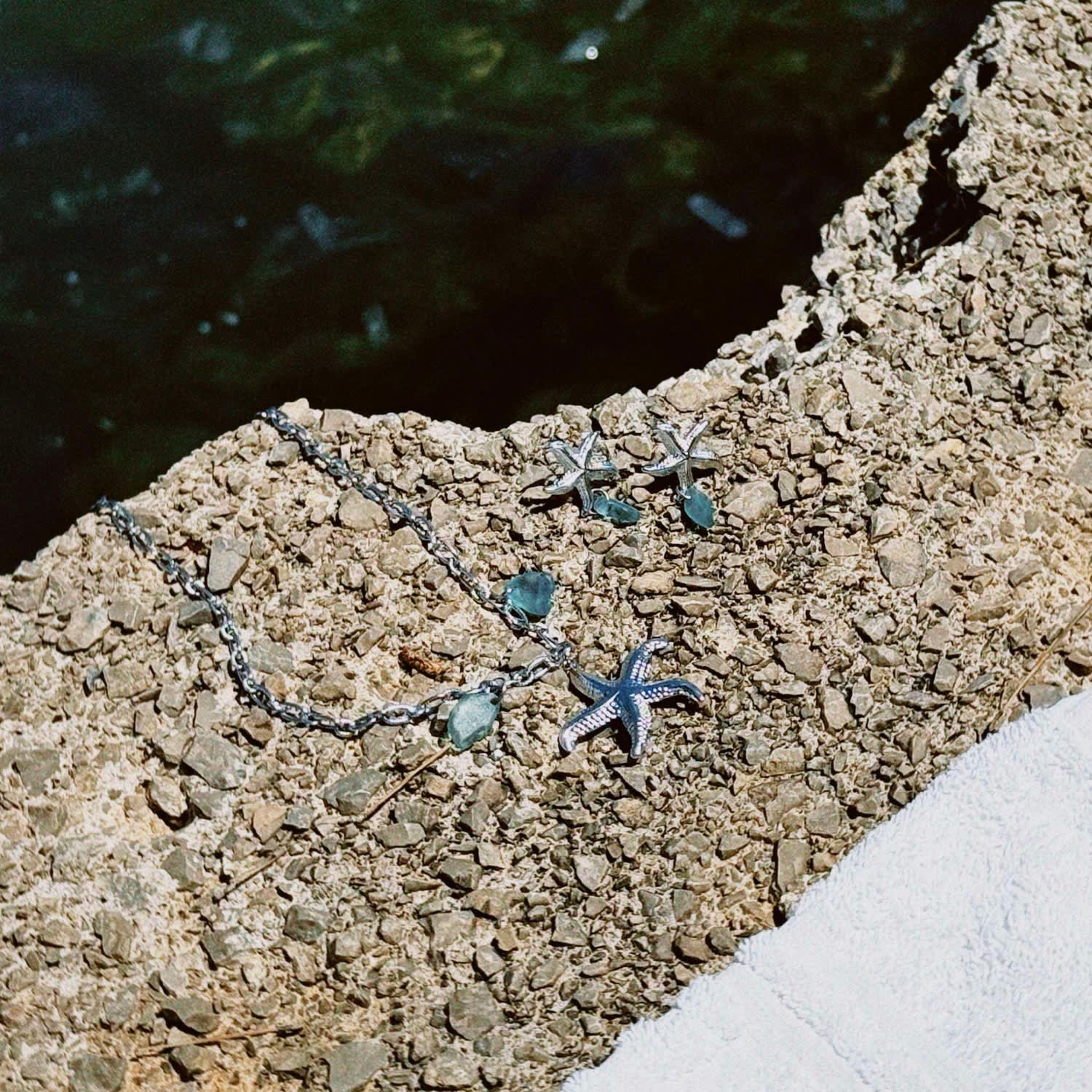 Starfish Erraings Blue Sea Glass Steel