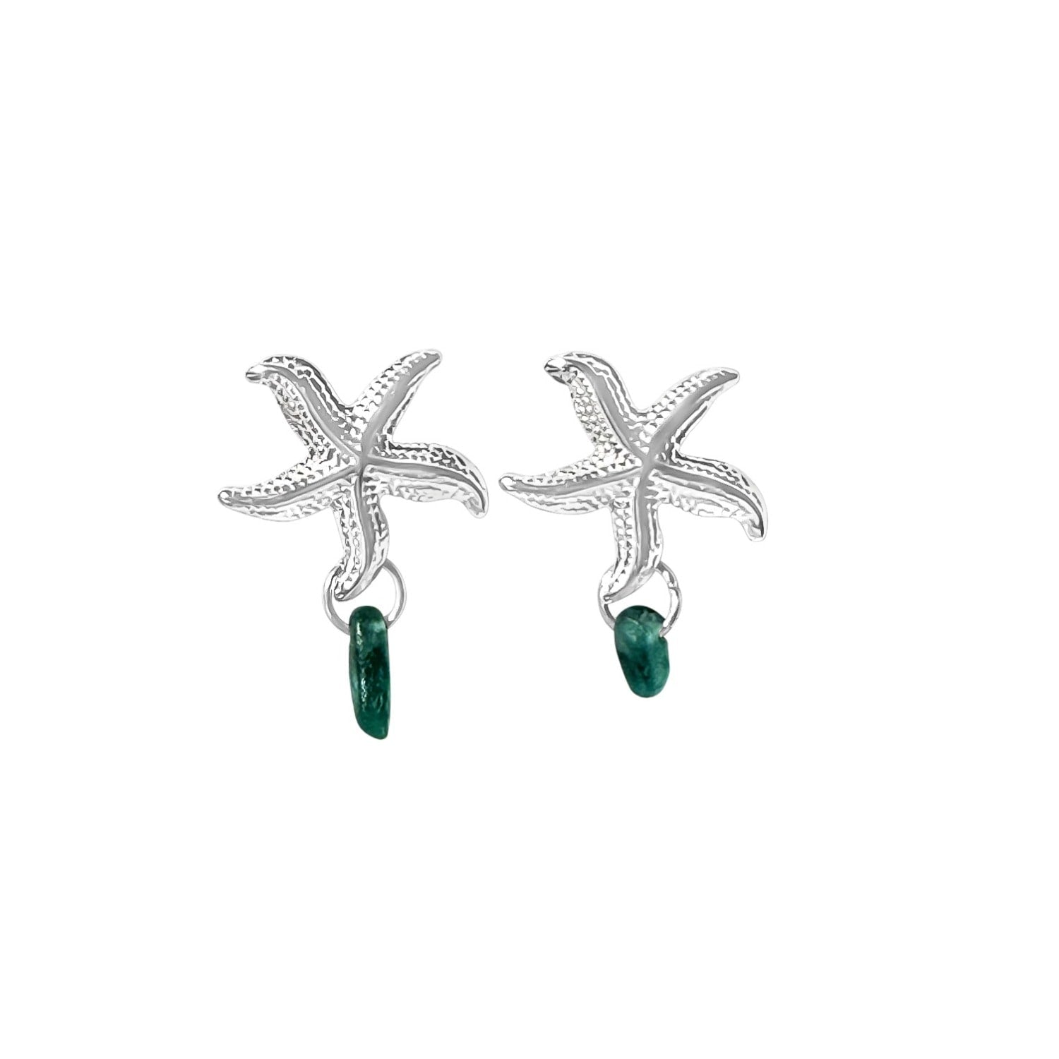 Starfish Erraings Blue Sea Glass Steel