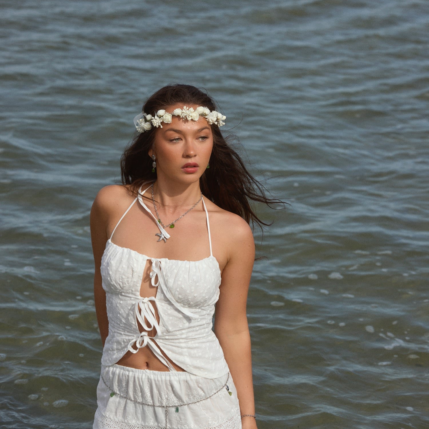 Starfish Green Sea Glass Necklace Steel