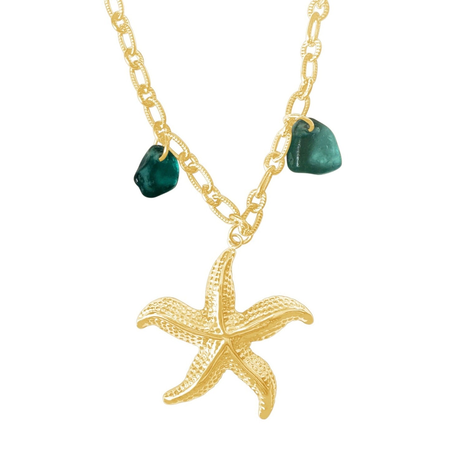 Starfish Necklace Blue Sea Glass Gold