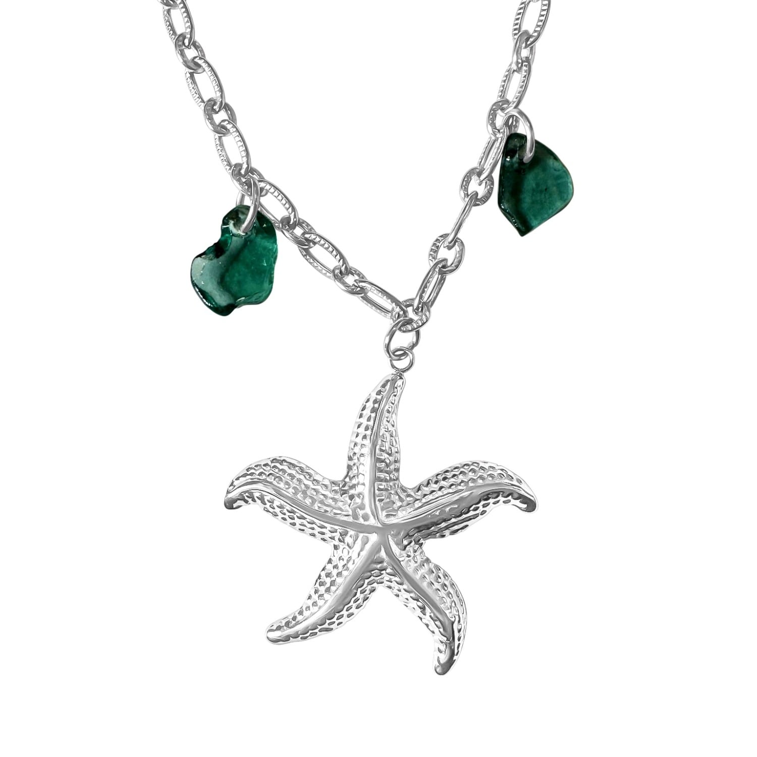 Starfish Necklace Blue Sea Glass Steel