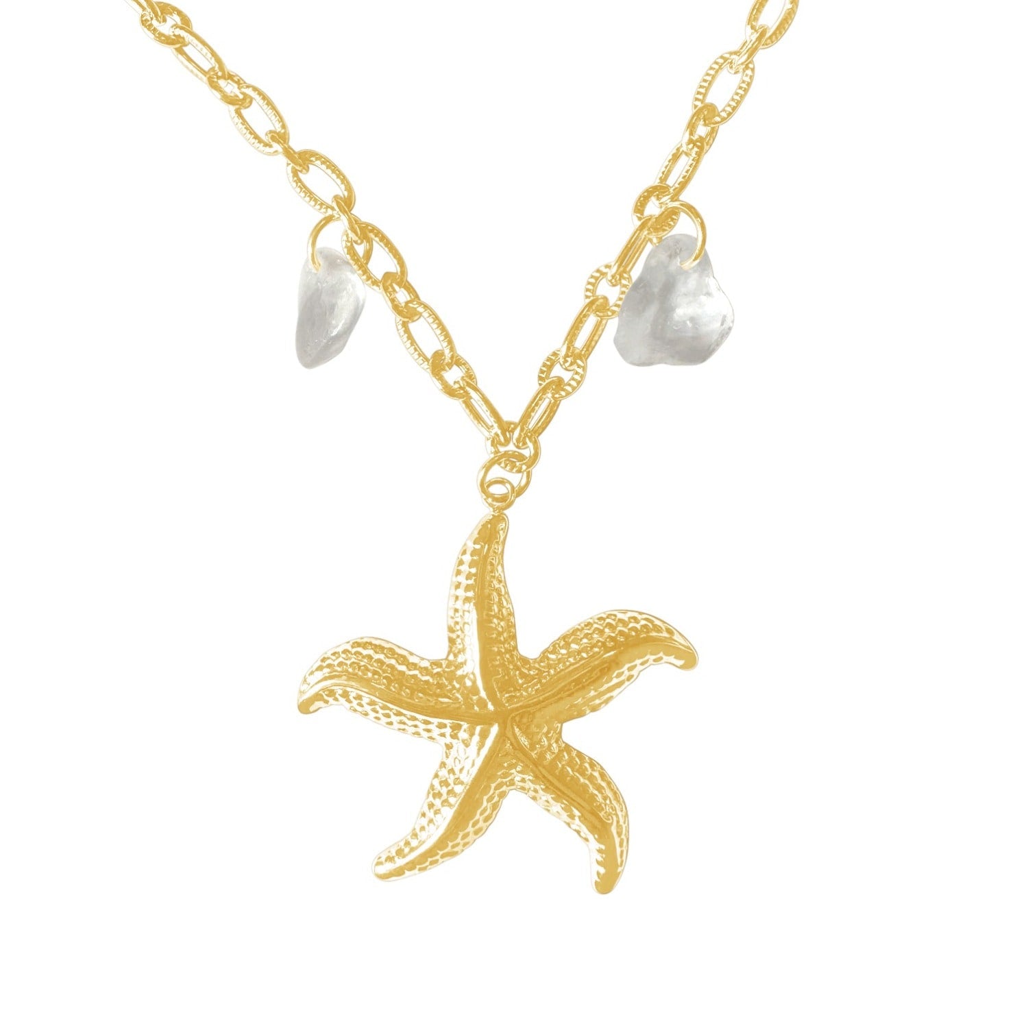 Starfish Necklace White Sea Glass Gold