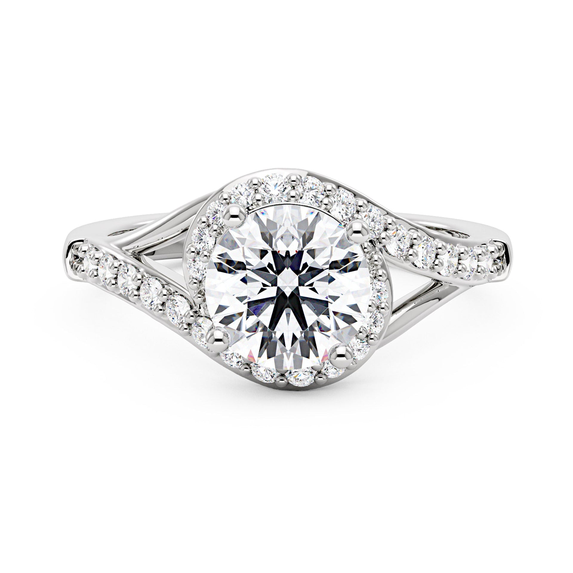 1.5 Carat Starlight Halo Moissanite Ring with Twist Pavé Band