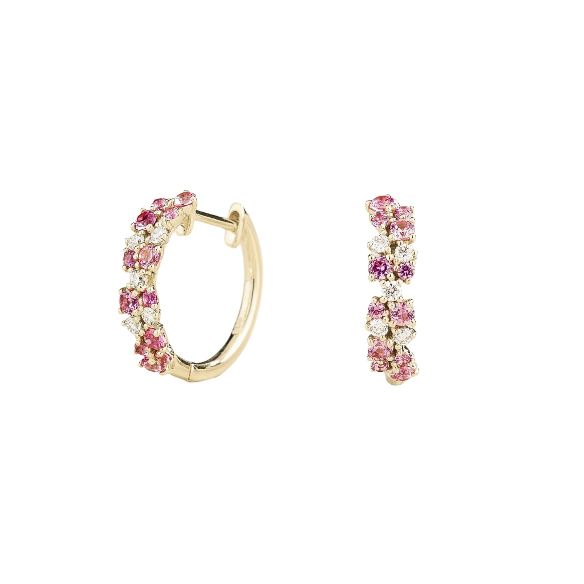 Starry White Gold Huggie Earrings Set With Pink Sapphire & Diamond