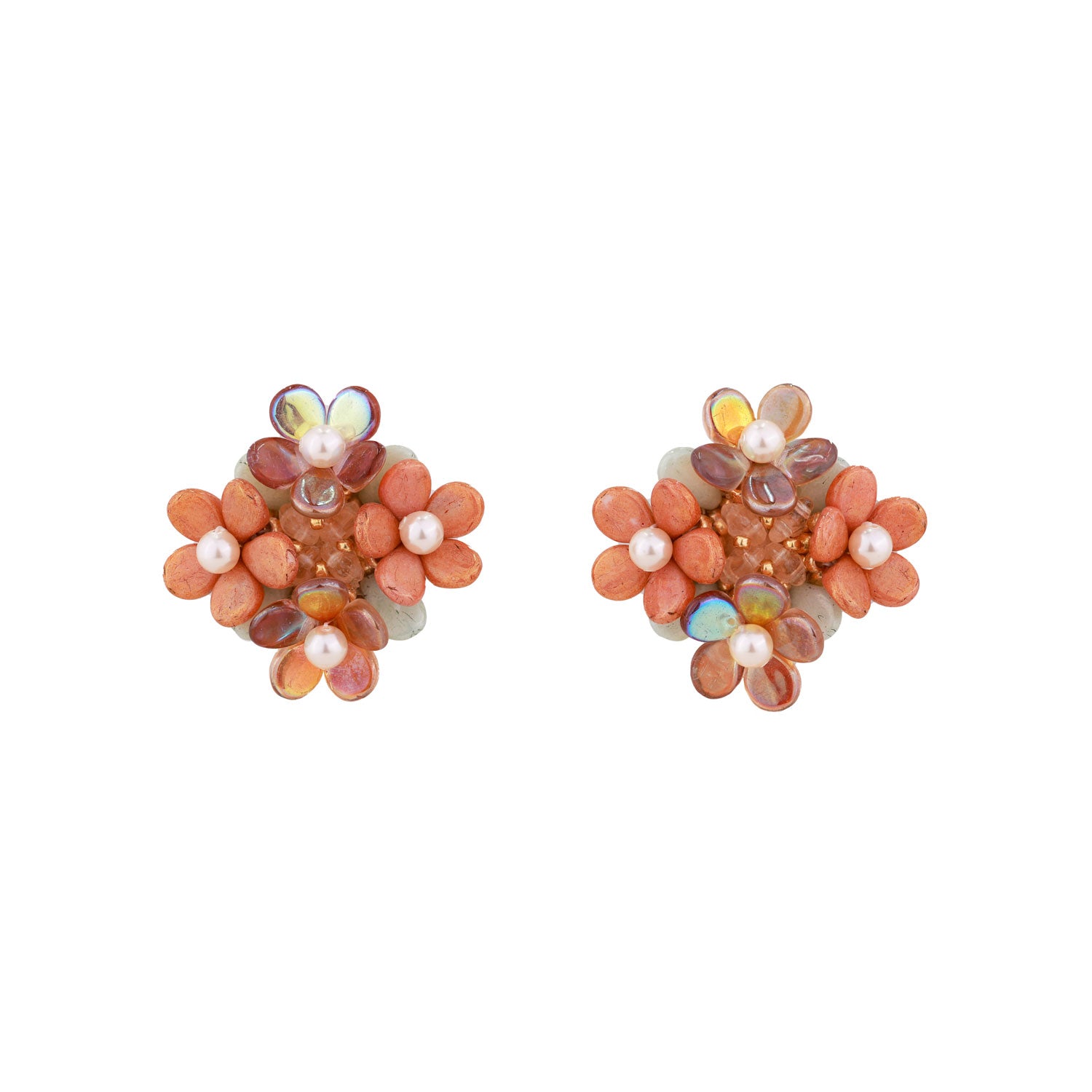 Statement Beaded Flower Earrings Sterling Silver Studs