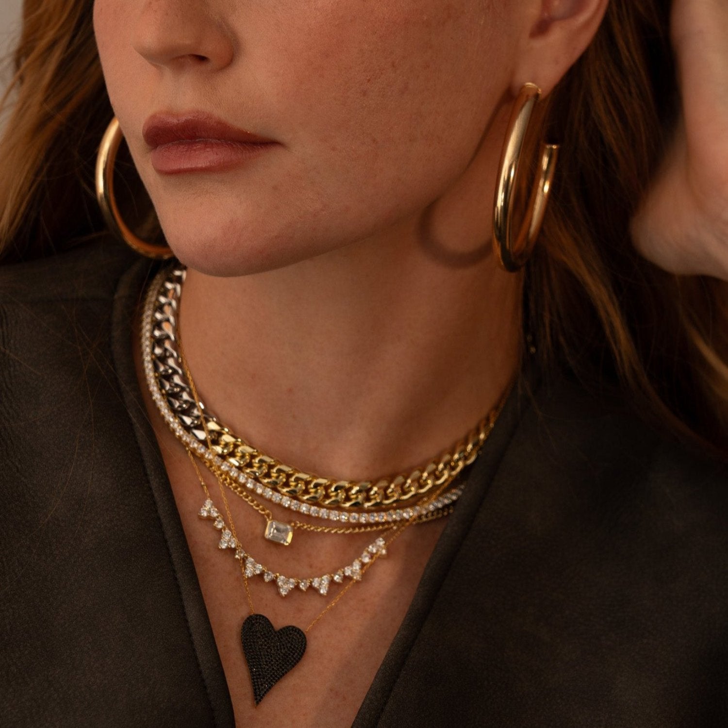 Large Pave Heart - Gold And Black