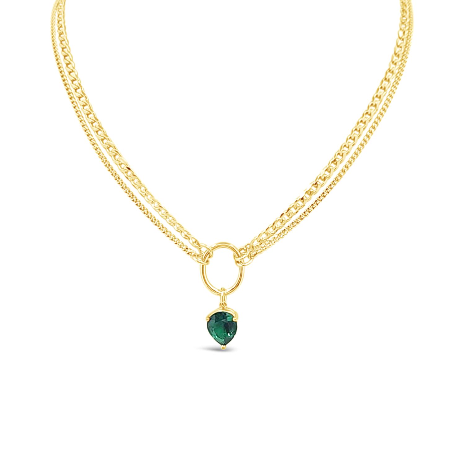 Statement Curb Necklace - Emerald-Gold