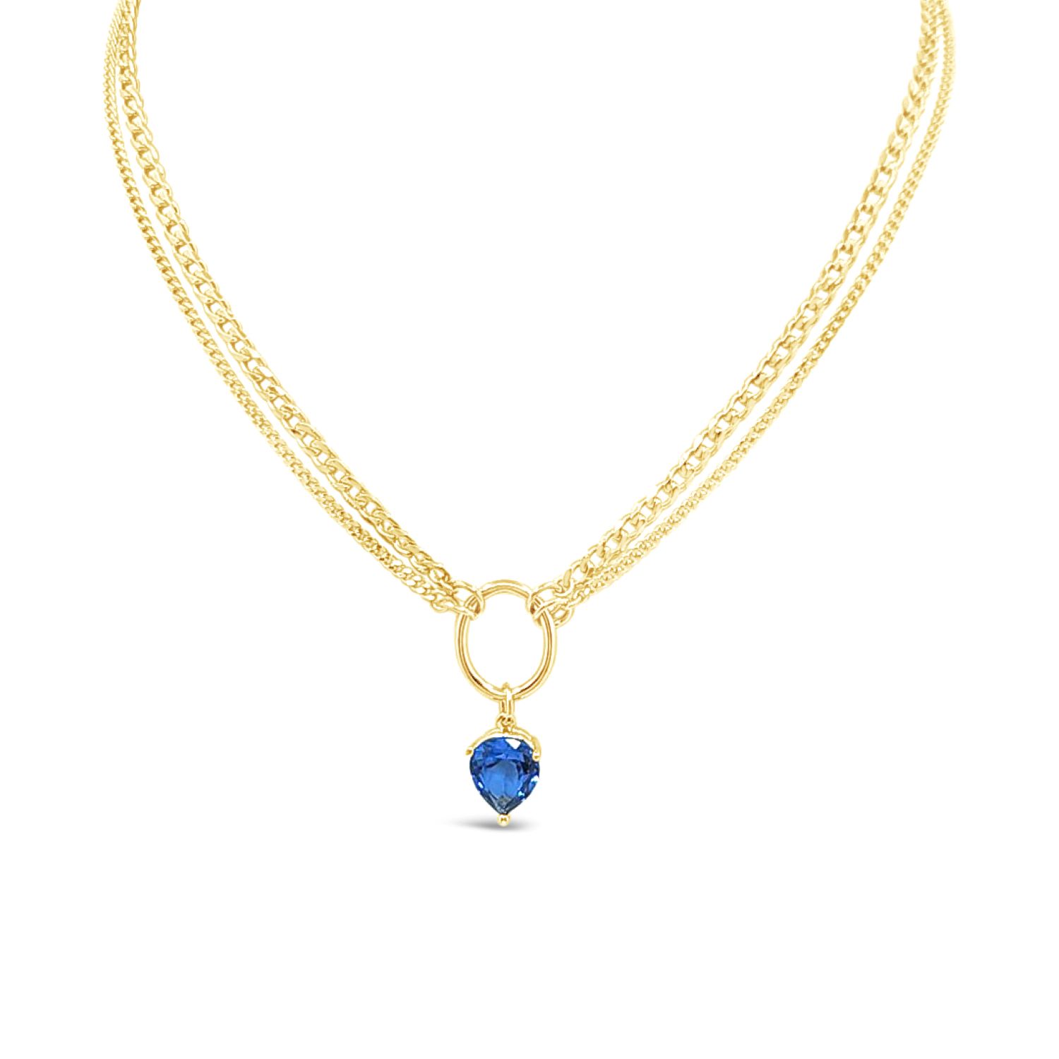 Statement Curb Necklace-Synthetic Sapphire-Gold