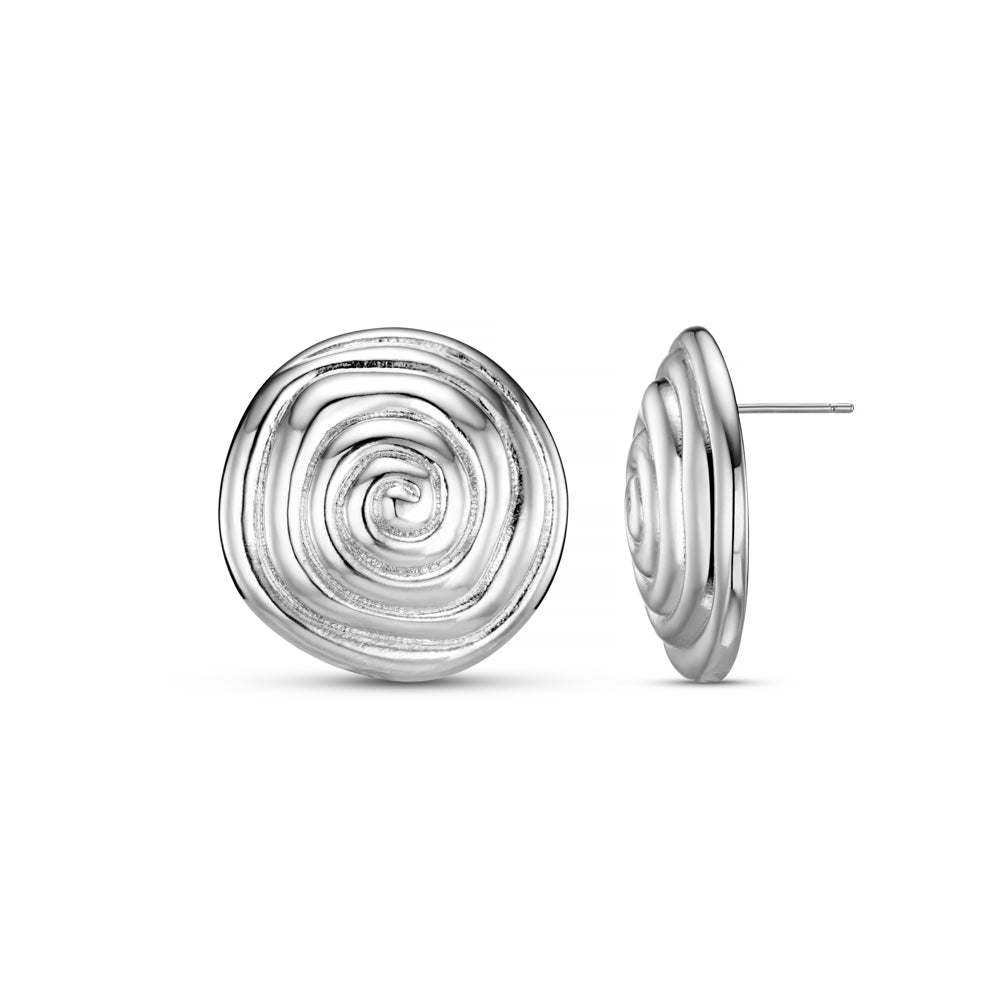Statement Spiral Stud Earrings - Silver