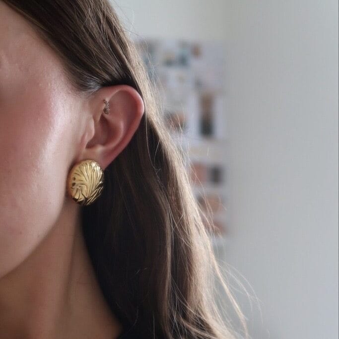 Vintage Oversized Floral Embossed Clip-On Earrings