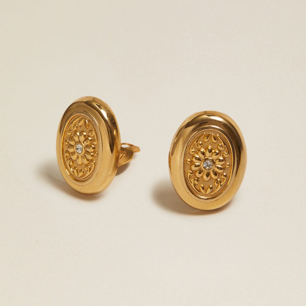 Vintage Statement Oval Crystal Clip-On Earrings