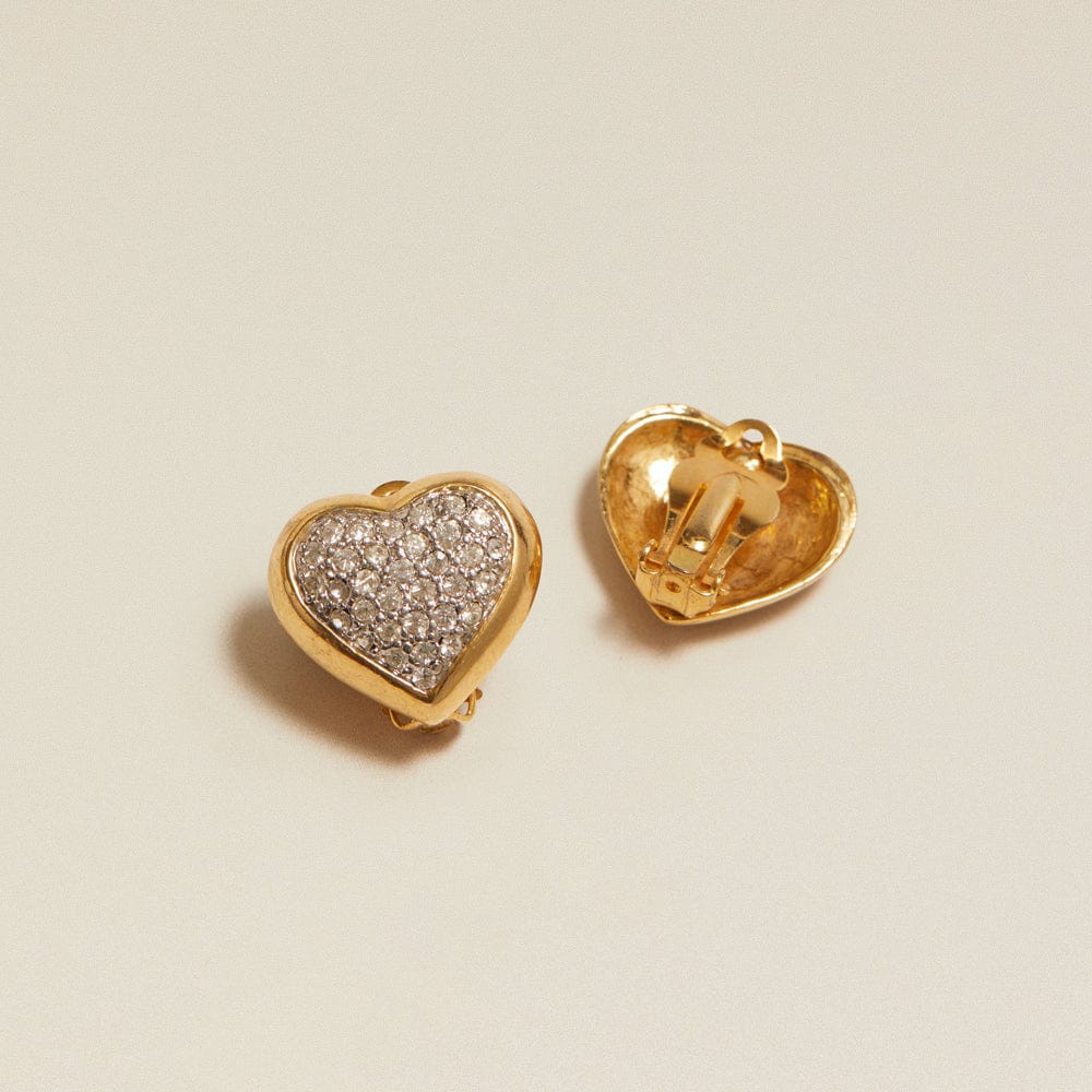 Vintage Statement Pavé Heart Clip-On Earrings