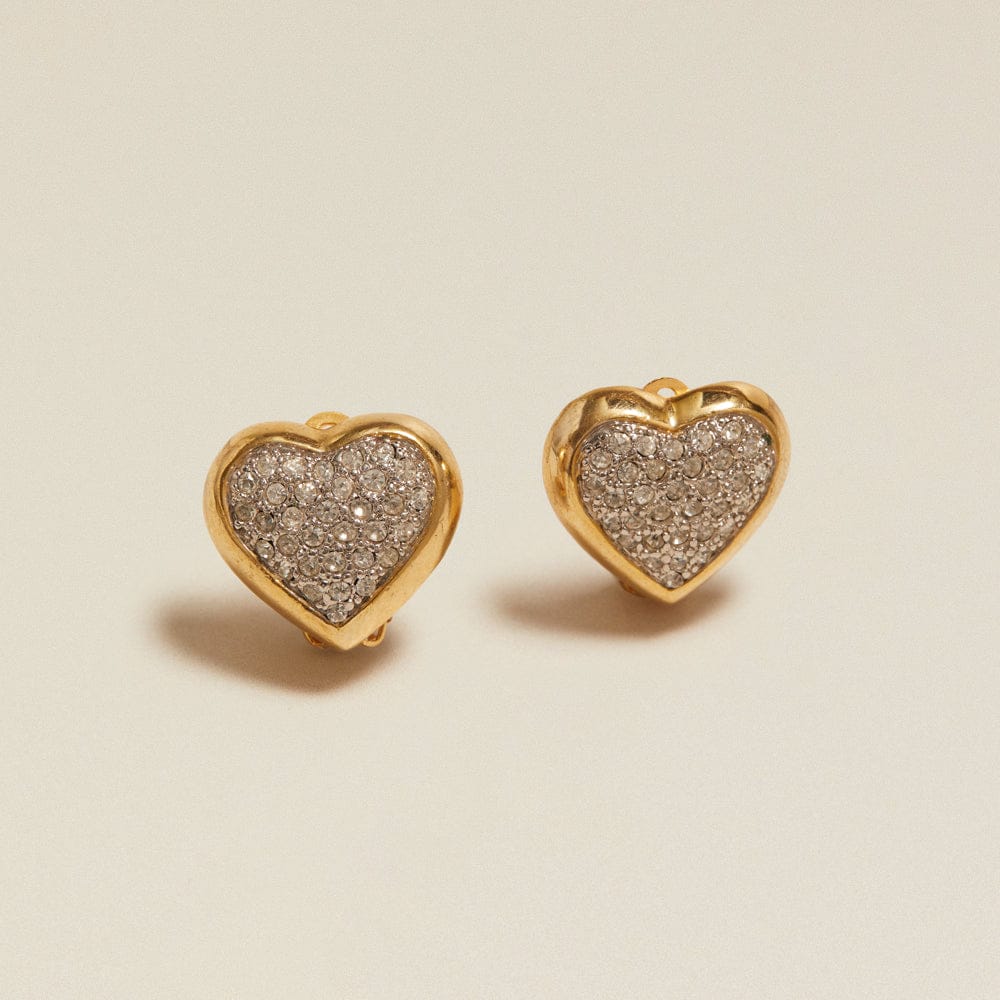 Vintage Statement Pavé Heart Clip-On Earrings