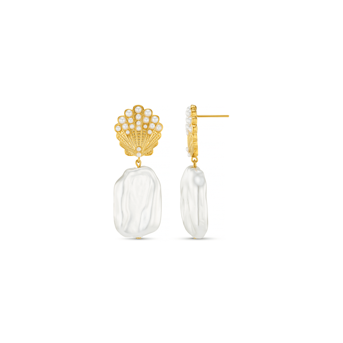 Embellished Shell & Pearl Drop Earrings