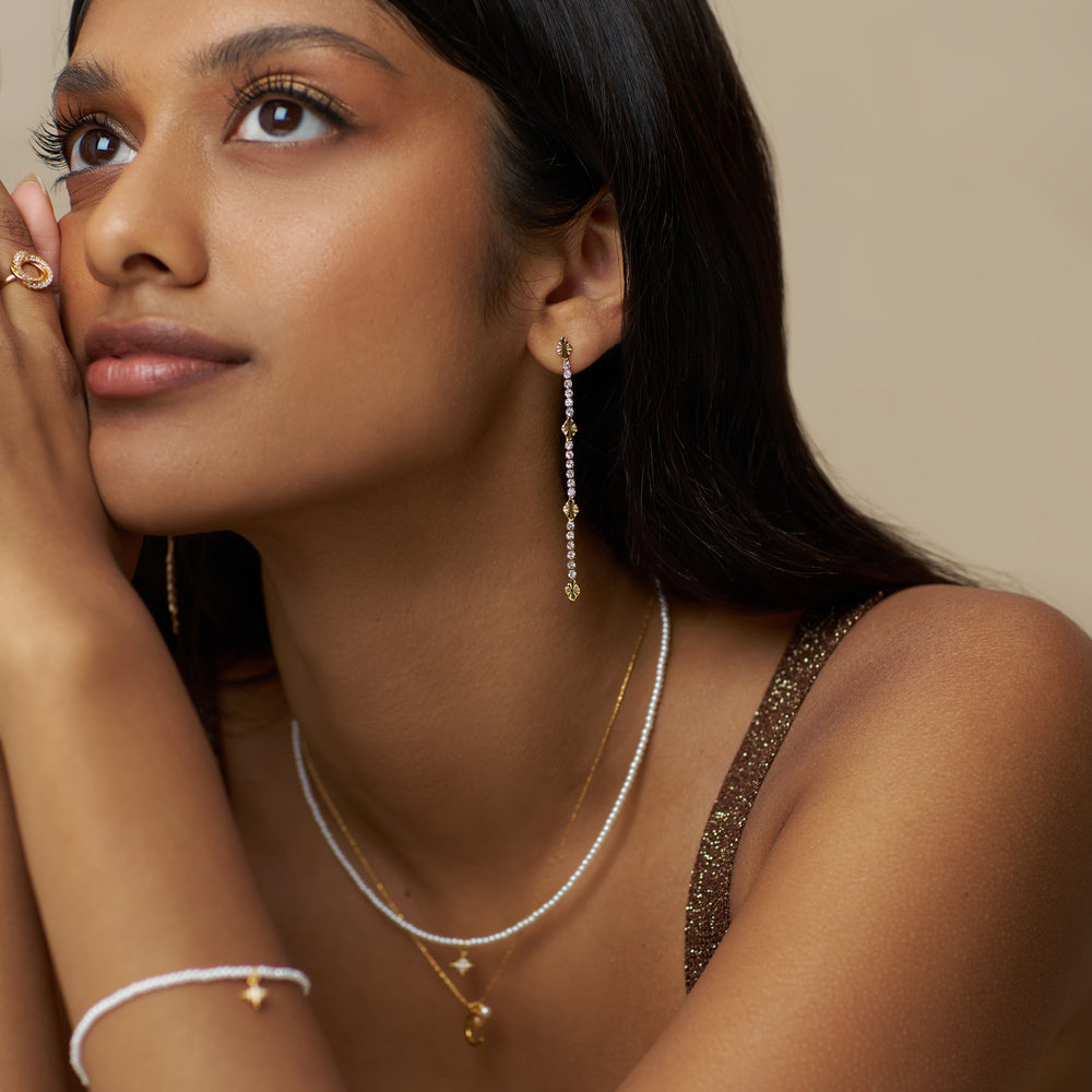 Cupchain & Etched Detail Drop Earrings