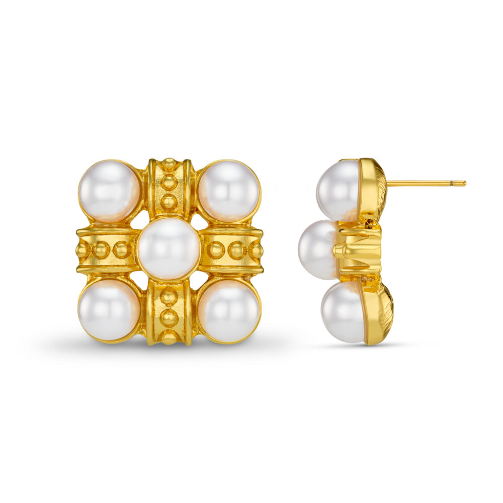 Statement Cross & Pearl Stud Earrings