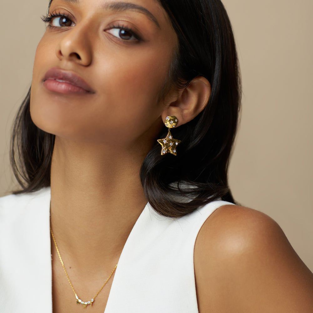Statement Molten Star Embellished Drop Earrings