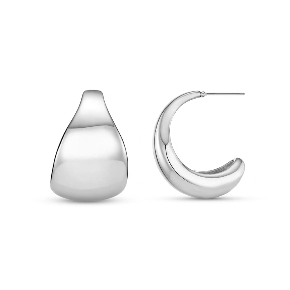 Statement Taper Metal Hoop Earrings - Silver