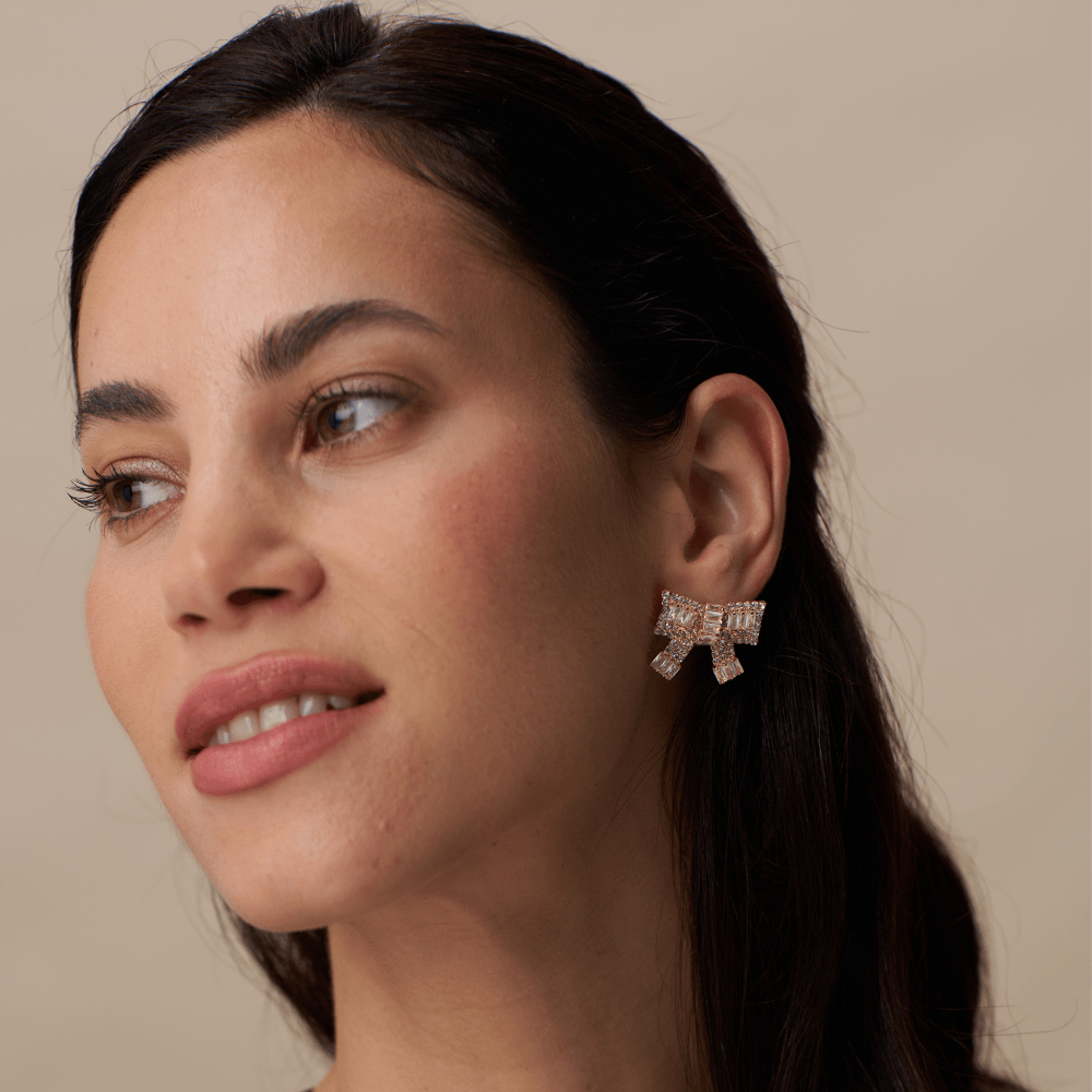 Pave Baguette Embellished Bow Earrings